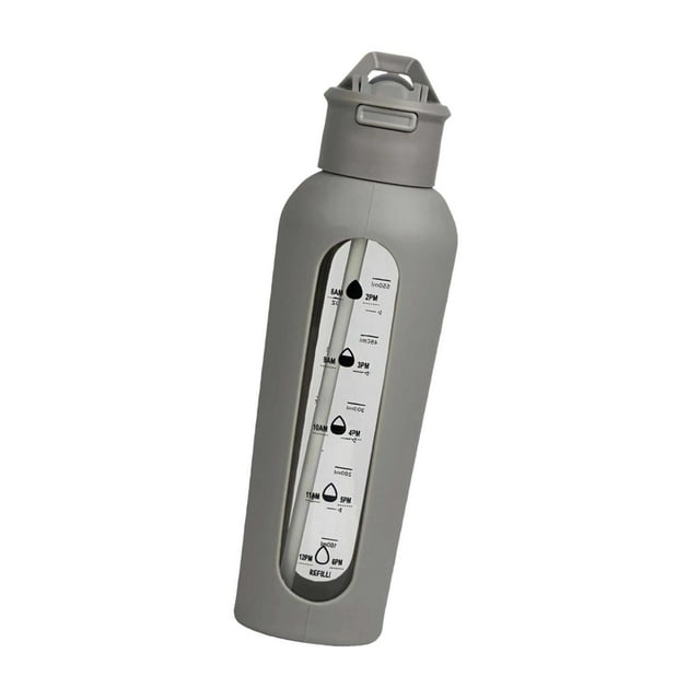 Botella de agua de vidrio, jarra de agua de gran capacidad, portátil con asa de transporte para beber Gris