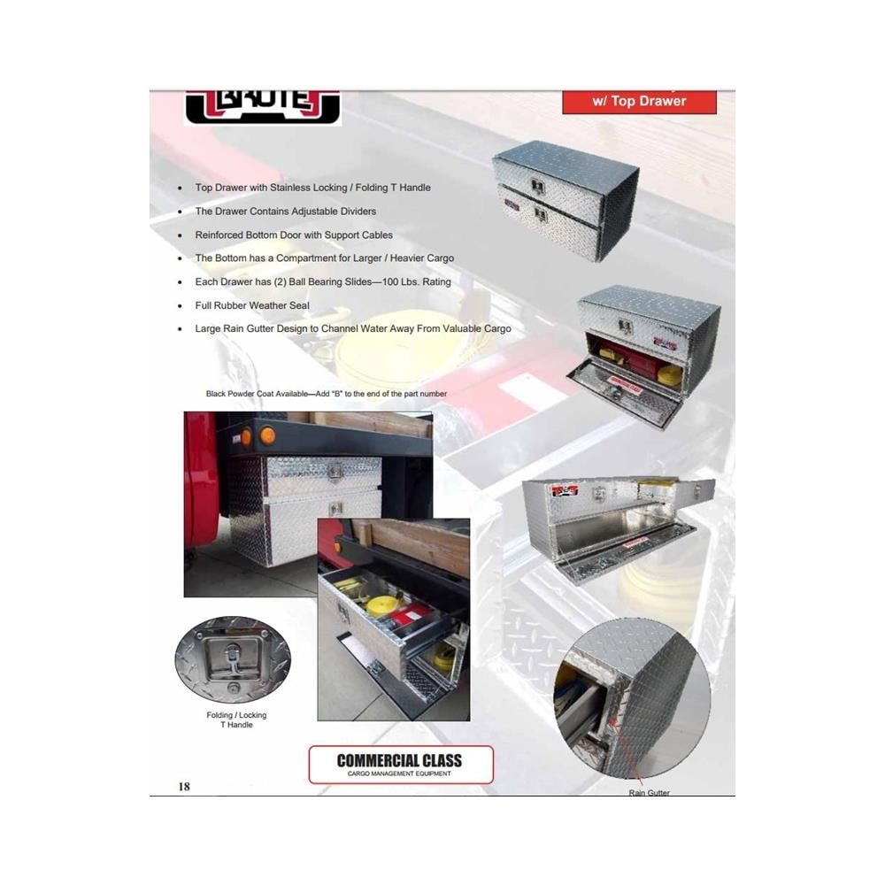 Brute Tool Boxes Black Textured/36 X 20 Truck Underbody Toolbox Top Drawer Bottom Door BRT-UB36-20TD-BT