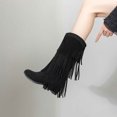 thumbnail image 5 of Nmnitkp Boots for Women Fashionable And Casual British Style Versatile Thick Soled Winter Tassel High-Heeled Sleeve High Top Boots Black,36, 5 of 8