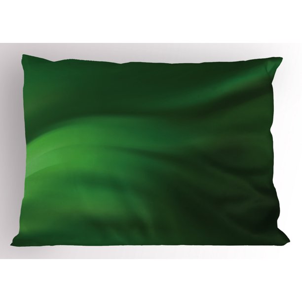 Forest Green Pillow Sham Abstract Pattern with Color Wave in Green