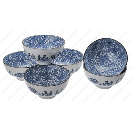 - M.V. Trading NS2004 Japanese Blue and White Rice Bowls Design, 8-Ounces, 4½-Inches, Set of 6