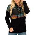 thumbnail image 2 of Sudadera informal holgada con bolsillos, color negro, talla S, manga larga, con estampado de patchwork para mujer, 2 of 6