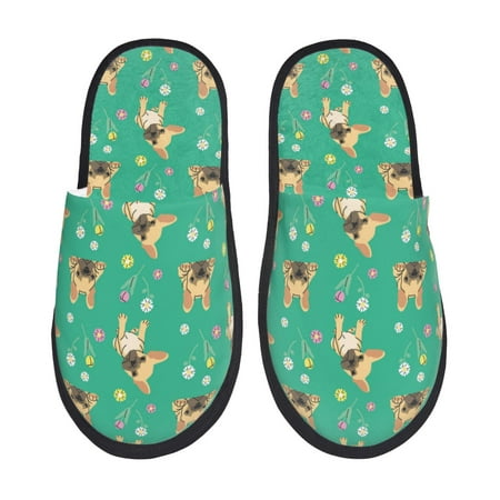 

Tideii Bulldog Puppy Flower for Home Indoor Cotton Slippers Autumn and Winter EVA Plush Slippers Household Supplies Unisex-Large