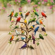 Exotic Bird Tree Ornament - Pre-Assembled Festival Decoration with 12 Hand-Painted Parrots (Indoor/Outdoor Statement Piece for All Seasons)