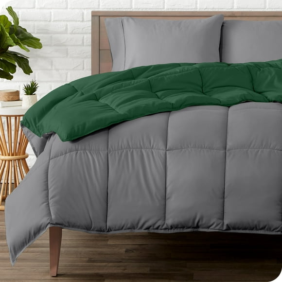 Bare Home Ultra-Soft Reversible Comforter - Goose Down Alternative - Full, Gray/Forest Green