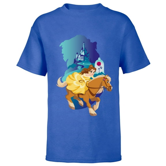 Disney Princess Belle and Phillipe Adventure Ride - Short Sleeve T-Shirt for Kids - Customized-Royal