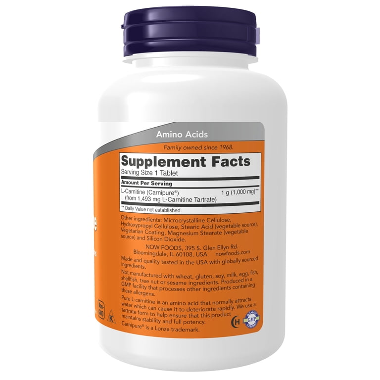 NOW Supplements, Purest Form L-Carnitine 1,000 mg, Amino Acid, 100 Tablets  for Fitness Support