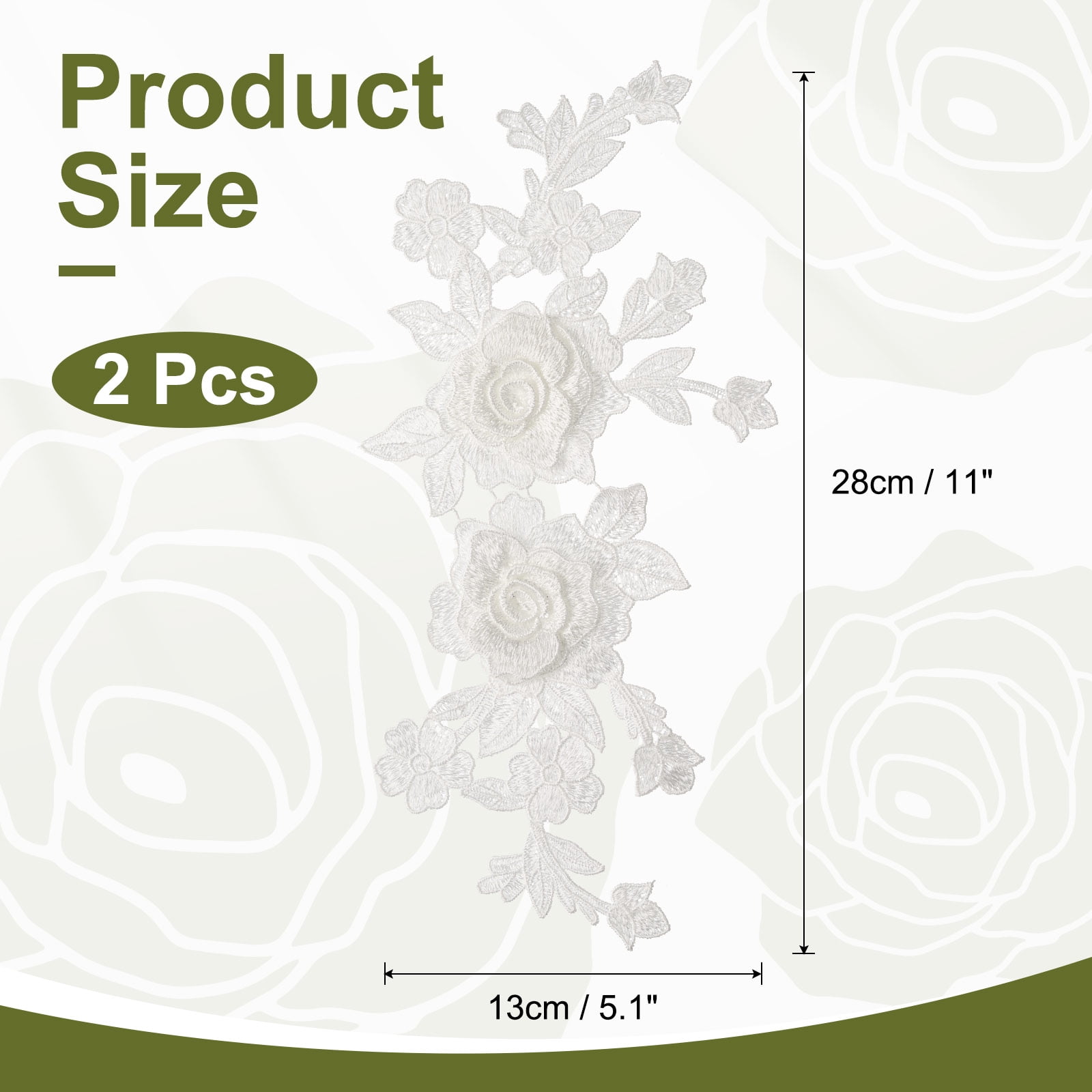 Unique Bargains 2Pcs Retro Rose Lace Embroidered Applique Floral Patches White