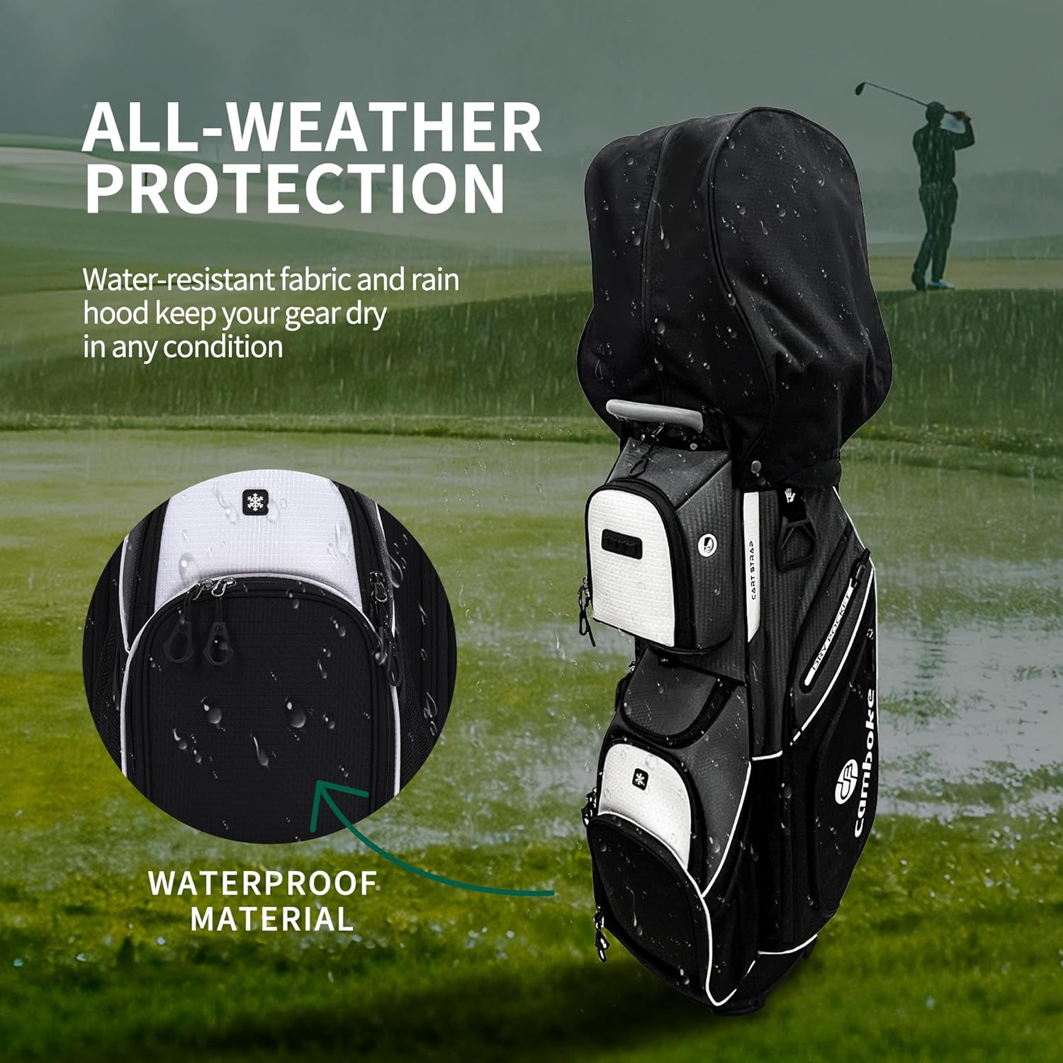Silent Golf Cart Bag, Molded Lock Top Bag with 14-Way Full-Length Dividers Large Capacity Cooler Pocket Padded Strap Golf Club Bag with Rain Hood for Trolley Players,Grey