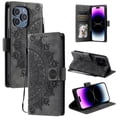 thumbnail image 1 of Flip Case for iPhone 16 Pro Max , Totem Embossed Flowers Premium PU Leather Wallet Folio Cover with Card Holder Kickstand Compatible with iPhone 16 Pro Max - Gray, 1 of 14