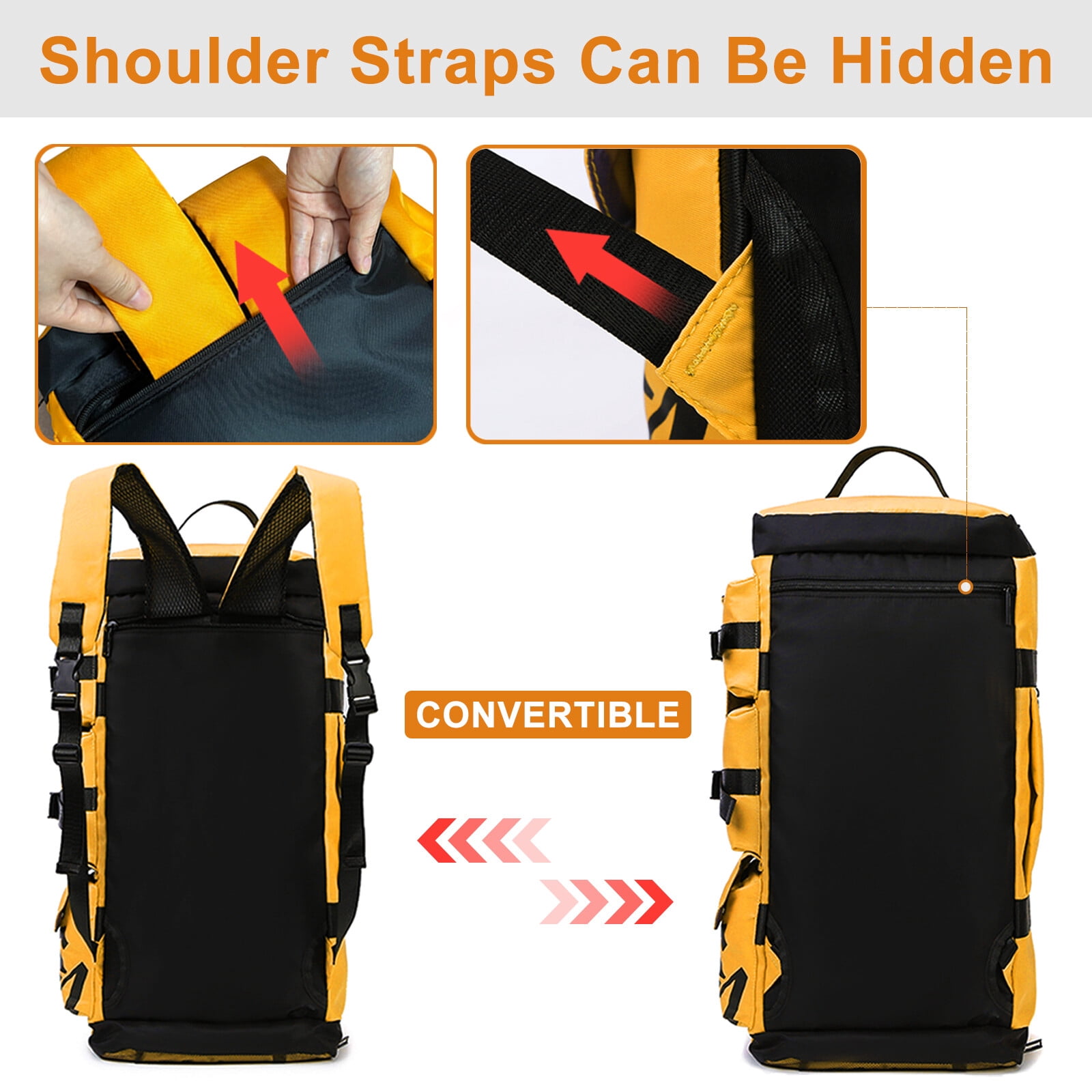 FANOTEK 40L 3 in 1 Multipurpose Duffle Bag Weekender Overnight Bag For Men Women Used For Yoga Training-Yellow