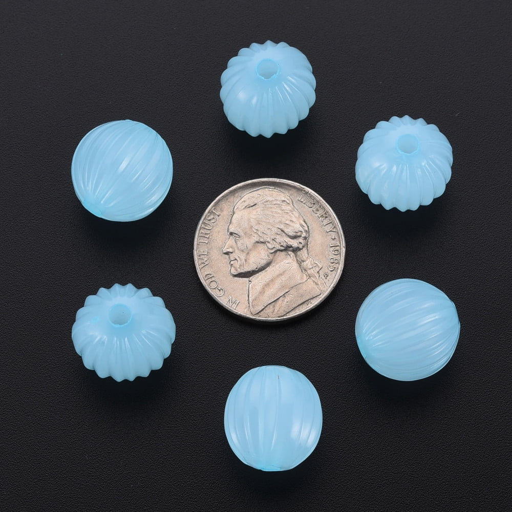 500 g Imitation Jelly Acrylic Beads Corrugated Beads Round Light Sky Blue 14x13mm Hole: 2.5mm 356pcs/500g