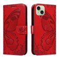 thumbnail image 2 of Dteck Pattern Case for iPhone 15,Magnetic Leather Butterfly Floral Embossed Flip Case Card Slots Wallet Stand Cover with Wrist Strap for iPhone 15,Red, 2 of 7