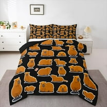 Homewish Underwater Animal Capybara Bedding Comforter Set,Brown Black Twin Comforter Sets,Lovely Kapibara Bedding Set For Kids,Luxury Bedroom Decor Reversible,2pcs