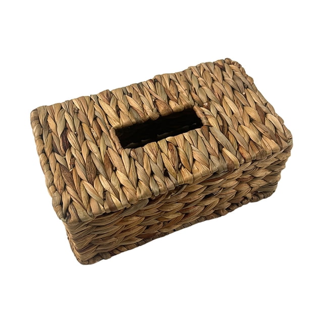 Water Hyacinth Weave Tissue Cover Country Style Desktop Drawer Organizer Handmade Decorative Storage