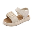 thumbnail image 2 of Girls Ruched Strap Open Toe Sandals Adjustable Hook And Loop Ankle Strap Comfortable Summer Shoes For Toddler And Kids Beige Size 2.5-3 Years, 2 of 7