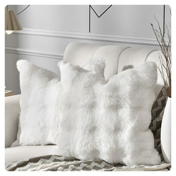 AUQ White Throw Pillow Covers 18x18 Set of 2,Soft Decorative Fluffy Striped Sofa Pillow Covers,Home Decor for Living Room Couch Bed