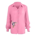 thumbnail image 2 of Jxximdong Button Up Shirts Women Women's Button Up Shirts V Neck Casual Long Sleeve Loose Shirt Tops Pink Spring Tops XXXXL, 2 of 4