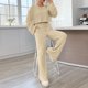 thumbnail image 5 of Pantalones Trajes casuales de 2 piezas para mujer, suéteres sueltos y pantalones palazzo, traje simple para el hogar Cgtredaw Beige T L para Mujer, 5 of 6
