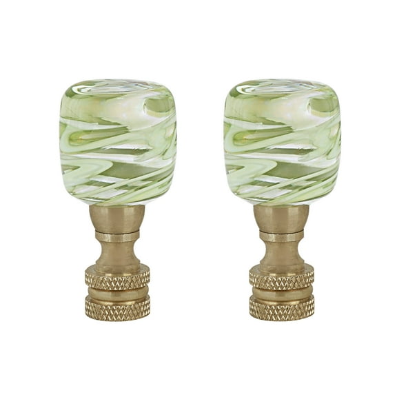 Aspen Creative 24026-42, Clear with Green Grain Glass Lamp Finial in Copper, 2" Tall, 2 Pack