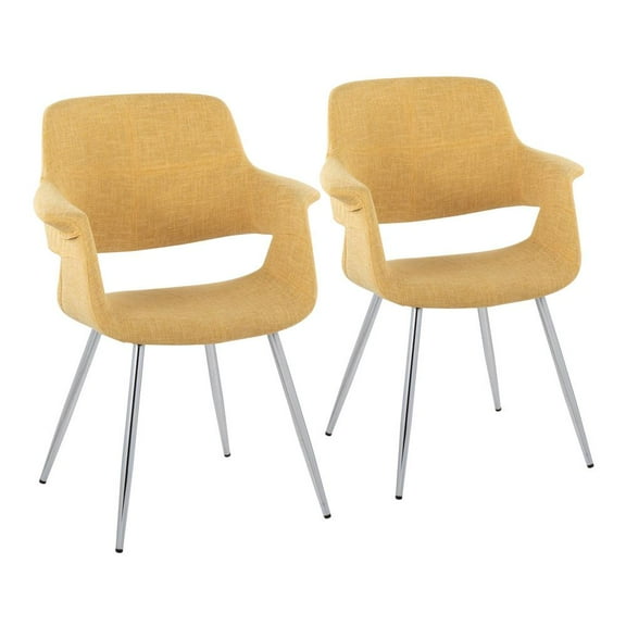 LumiSource Chrome Metal, Yellow Fabric Vintage Flair Chair - Set of 2