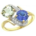 thumbnail image 1 of 14k Yellow Gold Diamond Natural Green Amethyst & Tanzanite Mother's Ring Round 7mm, size 8, 1 of 3