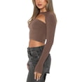 thumbnail image 3 of Womens Slim Crop Tops Solid Color Long Sleeve Hollow Out Clubwear T-shirt, 3 of 5