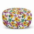 thumbnail image 1 of Floral Pouf Cover with Zipper, Birds Pointed Flowers Long Leaves Illustration on Plain Background, Soft Decorative Fabric Unstuffed Case, 30" W X 17.3" L, Dark Magenta Multicolor, by Ambesonne, 1 of 5