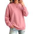 thumbnail image 2 of Hearthz Oversized Crewneck Sweatshirt Women Solid Color Drop Shoulder Long Sleeve Women's Pullover Sweaters Fall Winter Athletic Workout Women's Sweatshirt Pink M, 2 of 7
