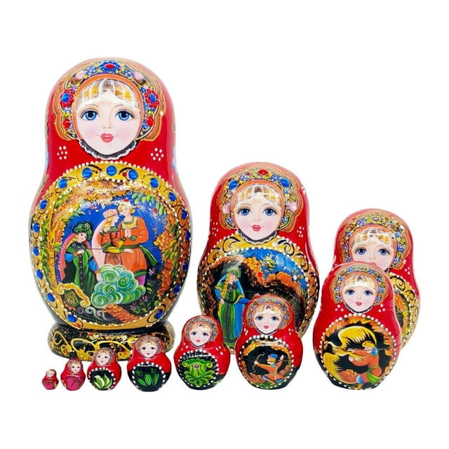 TISHITA 10 Pcs Poupées Russes Gigognes Jouets Éducatifs Traditionnels Poupée Matriochka Rouge
