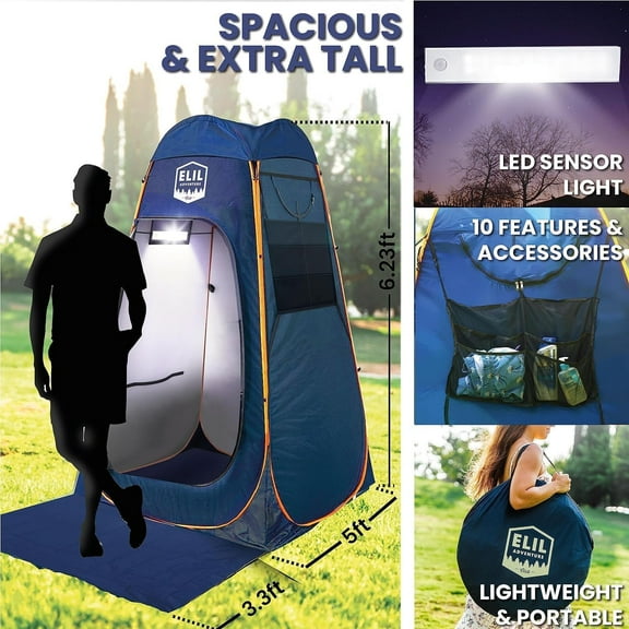 Design 6.23 ft Large Pop Up Privacy Tent for Beach Changing - Outdoor Portable Enclosure with LED Sensor Light