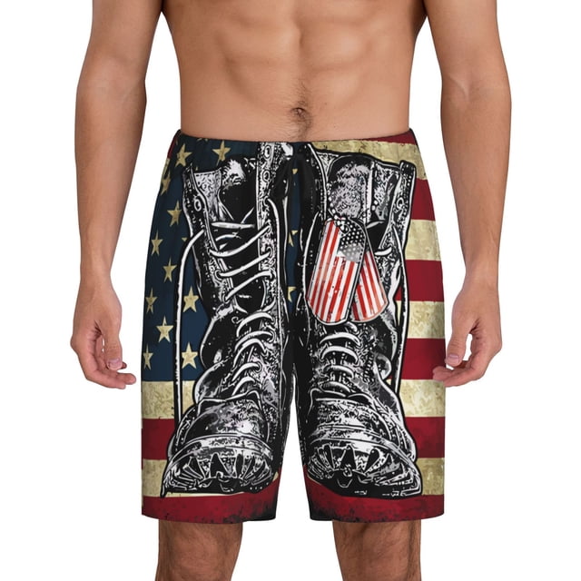 Balery Veterans Day1 Pantalones cortos de pijama de punto de algodón para hombre con cinturilla y bolsillos-Medium
