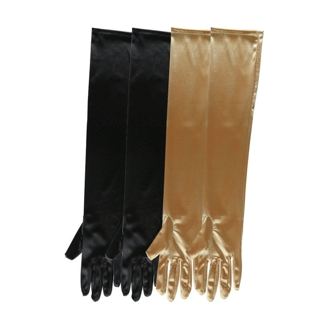 Guantes largos para mujer de los años 20, manoplas de dedo completo para fiesta de noche, elegante guante de ópera Negro + Dorado Talla Única