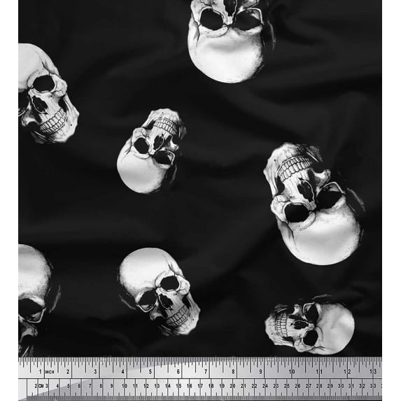 Soimoi Cotton Cambric Fabric Horror Skull Halloween Print Fabric by The Yard 56 Inch Wide