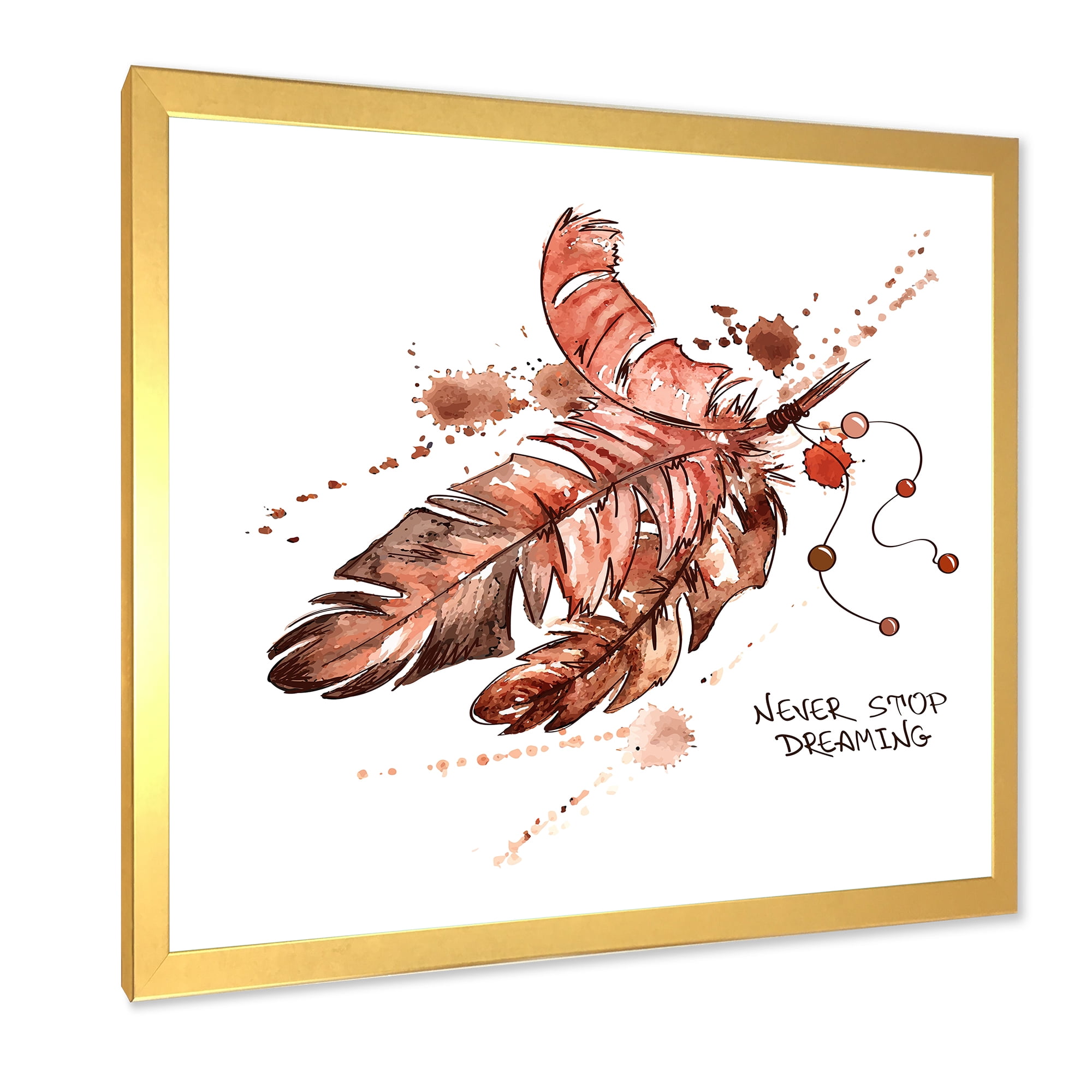 Designart 'Bird Feathers In Earth Tones Never Stop Dreaming' Bohemian & Eclectic Framed Art Print