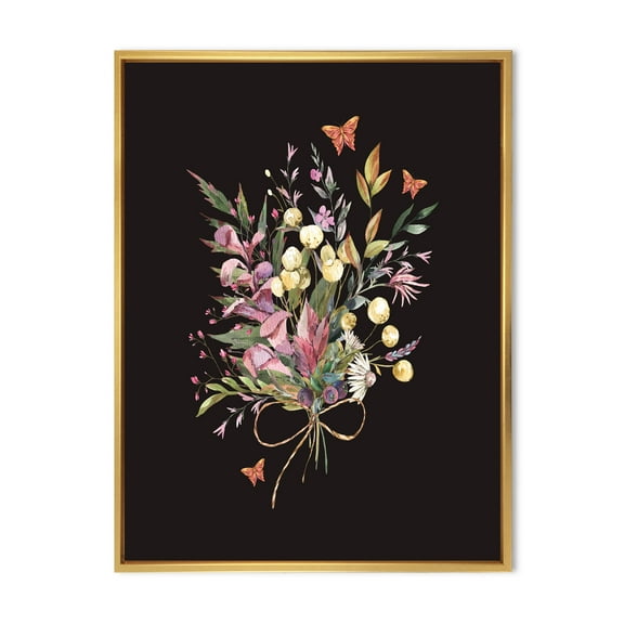 Designart 'Ancient Floral Summer Wildflowers Arrangement' Traditional Framed Canvas Wall Art Print
