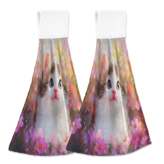 BZSMCE Hanging Hand Towels Fashion Floral Dreamer Pattern 2-Pack - Velcro Style Bathroom Kitchen Towels