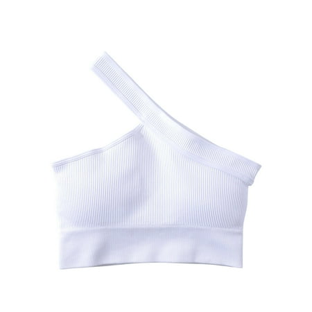 

ZMHEGW Women s Strappy Bras Medium Support Wire-Free Sport Underwear Solid Print White L