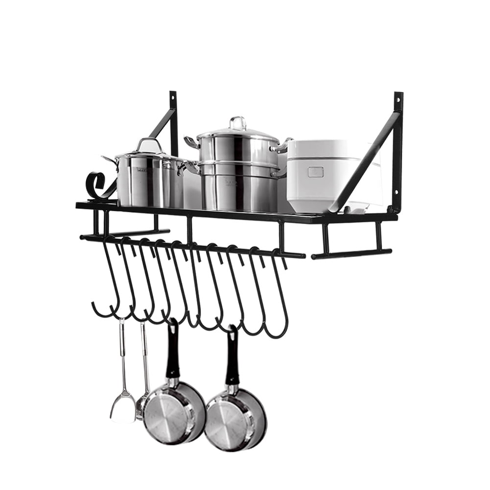 Walfront Metal Hanging Pan Pot Rack Wall Mounted With 10 Hook