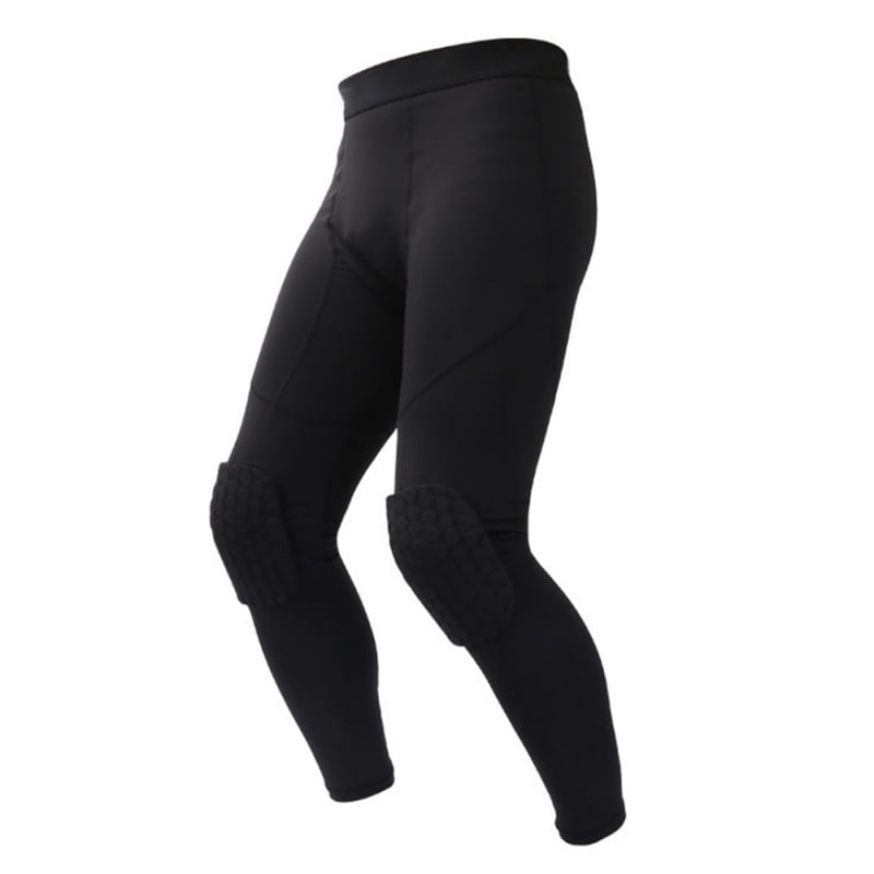 Basketball Pants with Knee Pads, Black Knee Pads Compression Pants
