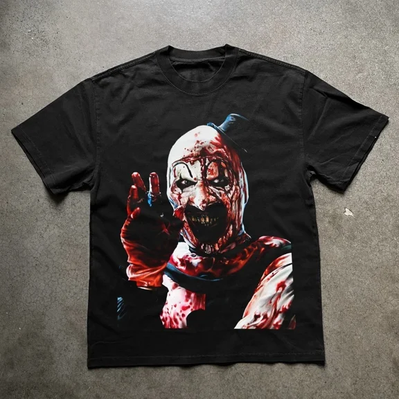 Art the Clown Horror Movie T-Shirt Terrifier Vintage Graphic Unisex Tee,Charcoal Color,Size 2XL