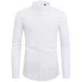 thumbnail image 2 of sogami Men's Long Sleeve Cotton Linen Shirts Band Collar Button Down Shirt, 2 of 7