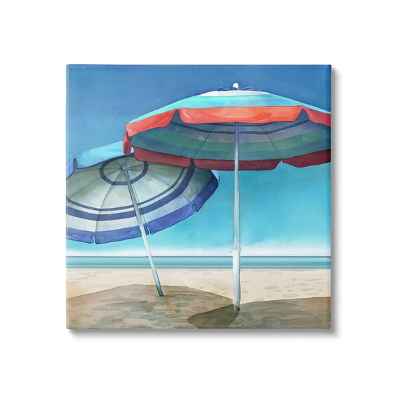 Stupell Industries Beach Umbrella Shadows Landscape Painting Gallery Wrapped Canvas Art Print Wall Art, 17 x 17