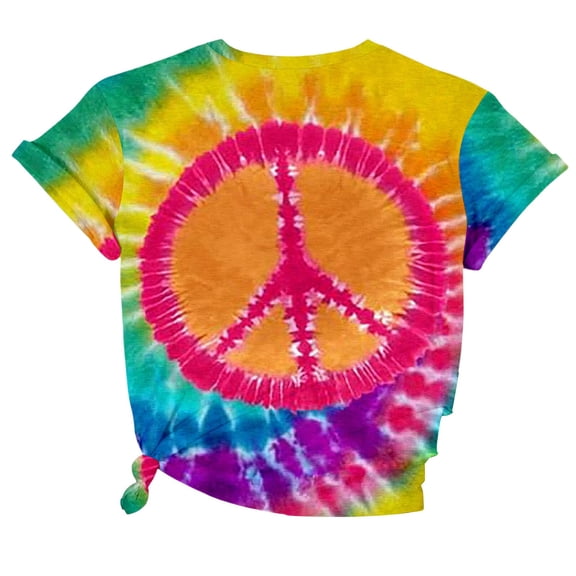 IDOCLOTHES Womens Hippie T Shirts 60s 70s Tie Dye Hippie T-Shirts Peace Love Tshirts Vintage Graphic Tees for Women Going Out Tops Yellow, XXL