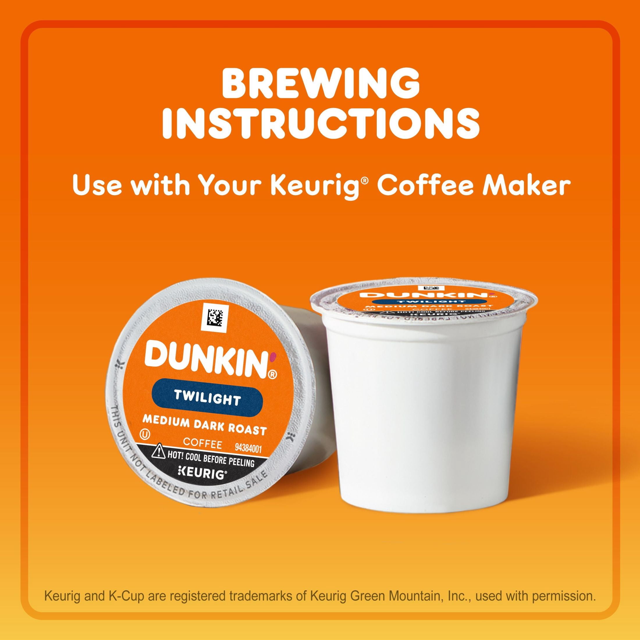 Dunkin’ Twilight Medium Dark Roast Coffee, Keurig K Cup Pods, 10 Count Box