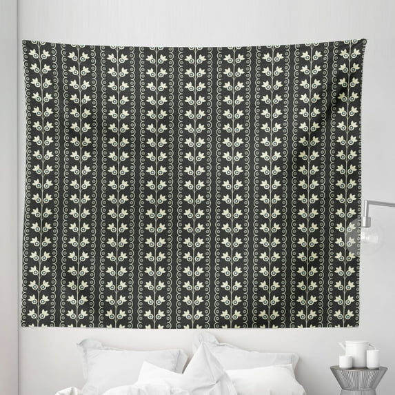 Pale Blue Tapestry, Pale Blue Spring Flowers with Leaves on Branches Vertical Wavy Pattern, Fabric Wall Hanging Decor for Bedroom Living Room Dorm, 5 Sizes, Black Pale Blue Cream, by Ambesonne