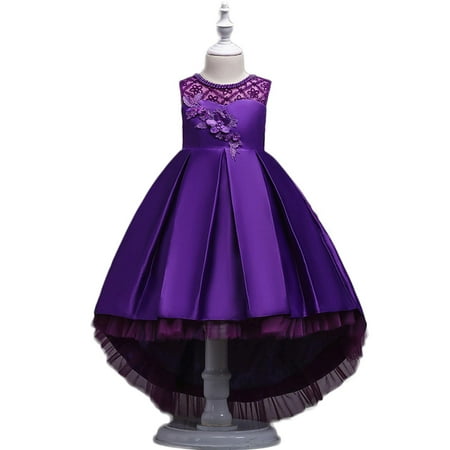 

elfinBE Baby Girl Swallow Tail Princess Appliques Sleeveless Solid Evening Dress 3-11T