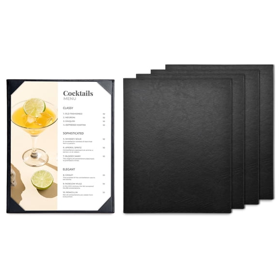 WeChef 5 pack 8.5"x11" Restaurant Menu Book Covers Single Page PU Leather w/ Angled Corner Wine List Bar Hotel