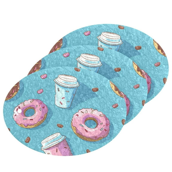Coffee Cups Donuts 3 Pack Dish Sponges Bulk Natural Sponges Compressed Sponges Non-Scratch for Kitchen Cleaning Dishes