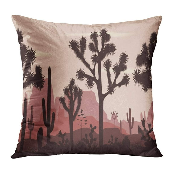 BOSDECO Pink Agave Desert Silhouettes of Joshua Trees Opuntia and Saguaro Cacti Mountains American Arizona Pillow Case Pillow Cover 20x20 inch